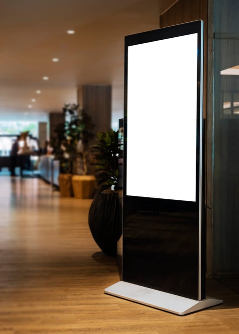 Blank board screen Mock up sign stand Media advertisement Business information Indoor building