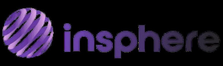 Insphere company logo with purple striped globe and text